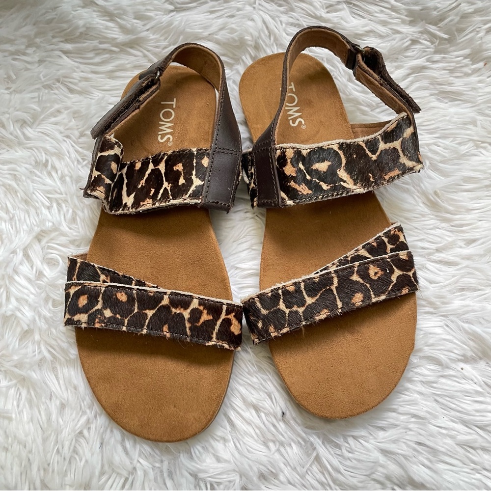 Toms Leopard Print Strappy Slingback leather sandals size 7